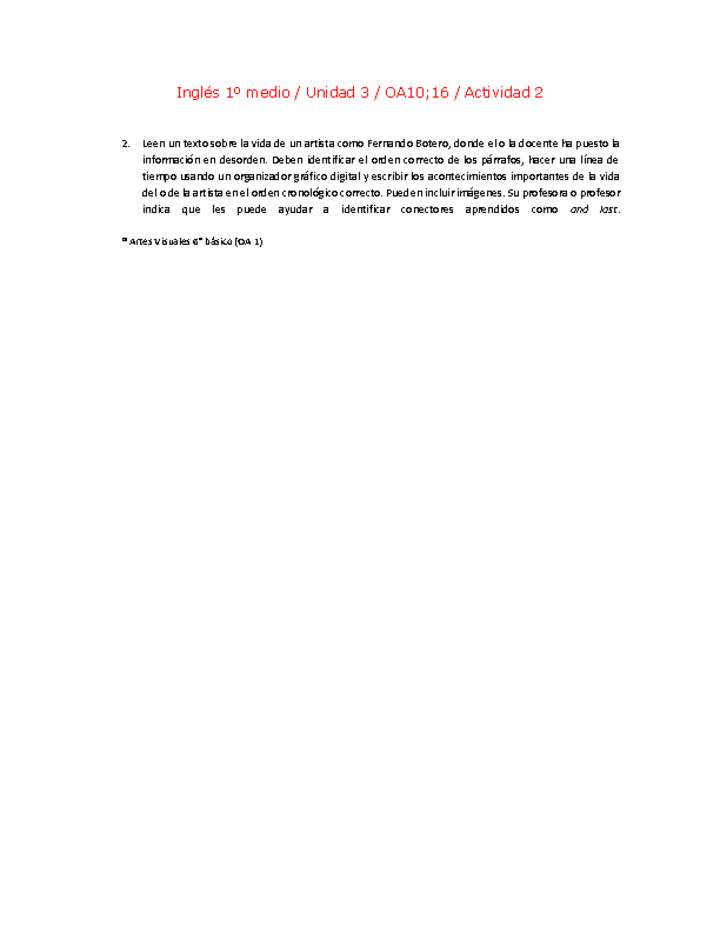 Inglés 1 medio-Unidad 3-OA10;16-Actividad 2 Inglés 1 medio-Unidad 3-OA10;16-Actividad 2