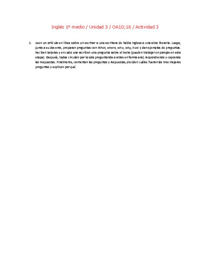 Inglés 1 medio-Unidad 3-OA10;16-Actividad 3 Inglés 1 medio-Unidad 3-OA10;16-Actividad 3