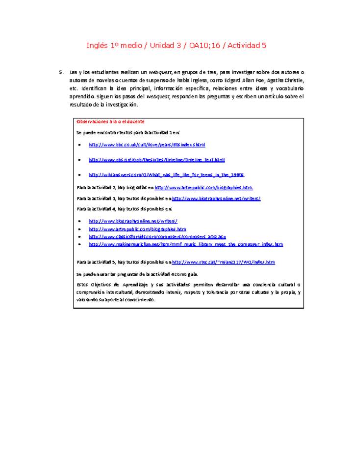 Inglés 1 medio-Unidad 3-OA10;16-Actividad 5 Inglés 1 medio-Unidad 3-OA10;16-Actividad 5