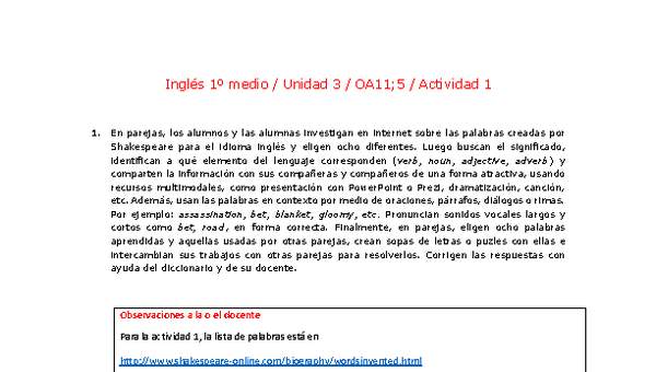 Inglés 1 medio-Unidad 3-OA11;5-Actividad 1 Inglés 1 medio-Unidad 3-OA11;5-Actividad 1