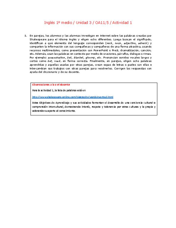 Inglés 1 medio-Unidad 3-OA11;5-Actividad 1 Inglés 1 medio-Unidad 3-OA11;5-Actividad 1
