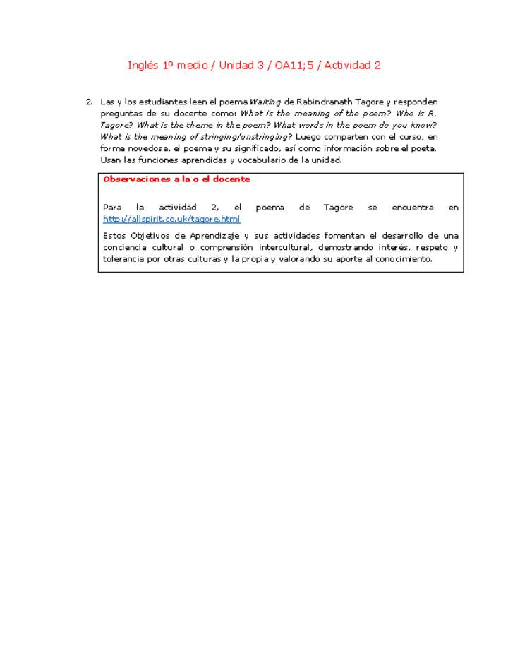 Inglés 1 medio-Unidad 3-OA11;5-Actividad 2 Inglés 1 medio-Unidad 3-OA11;5-Actividad 2