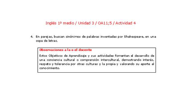 Inglés 1 medio-Unidad 3-OA11;5-Actividad 4 Inglés 1 medio-Unidad 3-OA11;5-Actividad 4