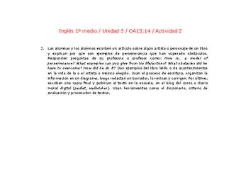 Inglés 1 medio-Unidad 3-OA13;14-Actividad 2 Inglés 1 medio-Unidad 3-OA13;14-Actividad 2