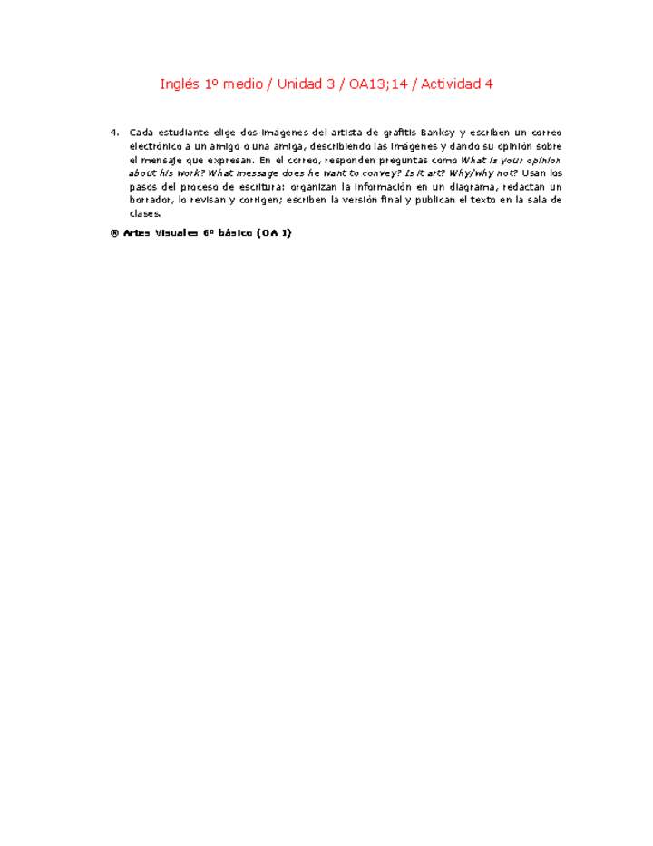 Inglés 1 medio-Unidad 3-OA13;14-Actividad 4 Inglés 1 medio-Unidad 3-OA13;14-Actividad 4