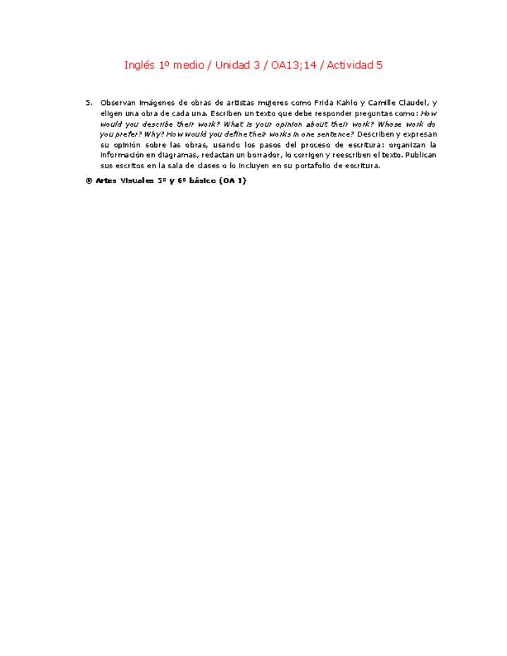 Inglés 1 medio-Unidad 3-OA13;14-Actividad 5 Inglés 1 medio-Unidad 3-OA13;14-Actividad 5