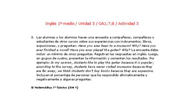 Inglés 1 medio-Unidad 3-OA1;7;8-Actividad 3 Inglés 1 medio-Unidad 3-OA1;7;8-Actividad 3