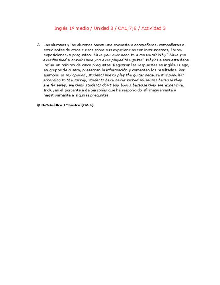 Inglés 1 medio-Unidad 3-OA1;7;8-Actividad 3 Inglés 1 medio-Unidad 3-OA1;7;8-Actividad 3