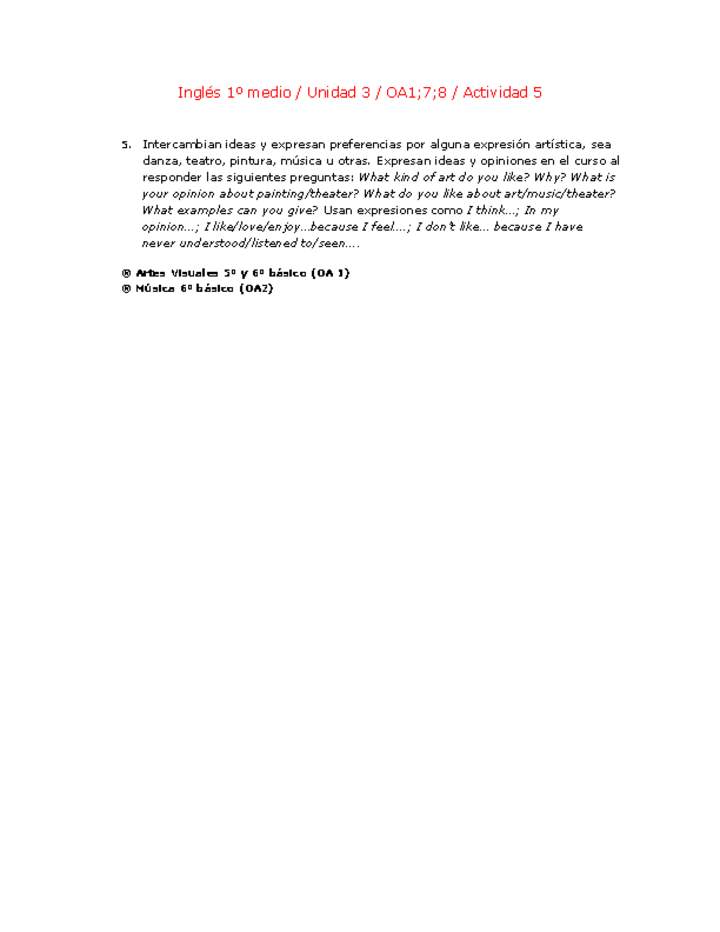 Inglés 1 medio-Unidad 3-OA1;7;8-Actividad 5 Inglés 1 medio-Unidad 3-OA1;7;8-Actividad 5