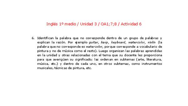 Inglés 1 medio-Unidad 3-OA1;7;8-Actividad 6 Inglés 1 medio-Unidad 3-OA1;7;8-Actividad 6