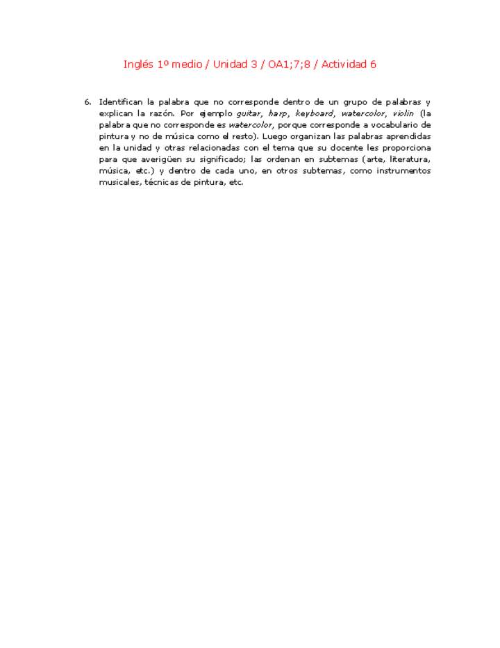 Inglés 1 medio-Unidad 3-OA1;7;8-Actividad 6 Inglés 1 medio-Unidad 3-OA1;7;8-Actividad 6