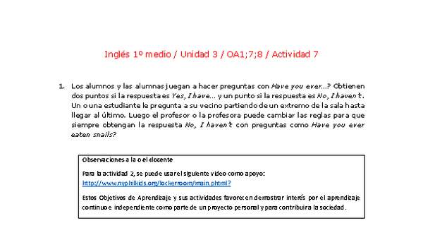 Inglés 1 medio-Unidad 3-OA1;7;8-Actividad 7 Inglés 1 medio-Unidad 3-OA1;7;8-Actividad 7