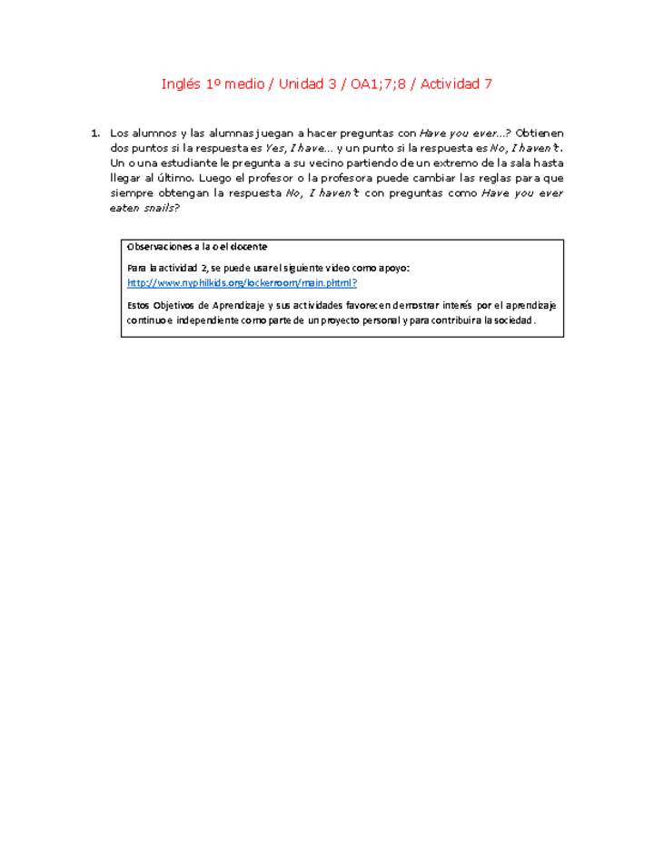 Inglés 1 medio-Unidad 3-OA1;7;8-Actividad 7 Inglés 1 medio-Unidad 3-OA1;7;8-Actividad 7