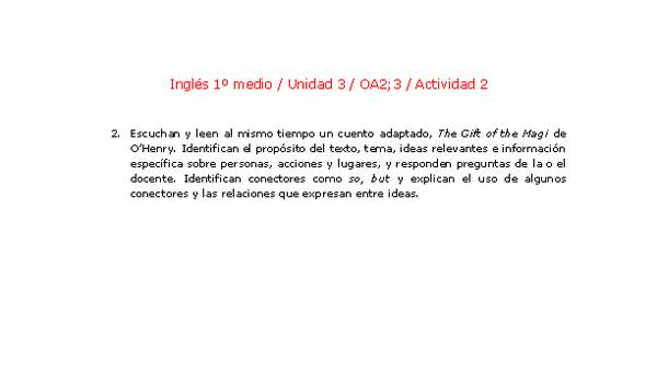 Inglés 1 medio-Unidad 3-OA2;3-Actividad 2 Inglés 1 medio-Unidad 3-OA2;3-Actividad 2