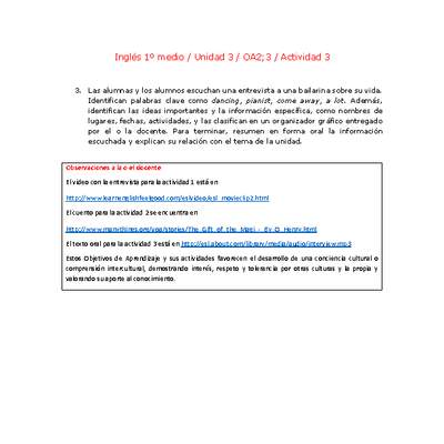 Inglés 1 medio-Unidad 3-OA2;3-Actividad 3 Inglés 1 medio-Unidad 3-OA2;3-Actividad 3
