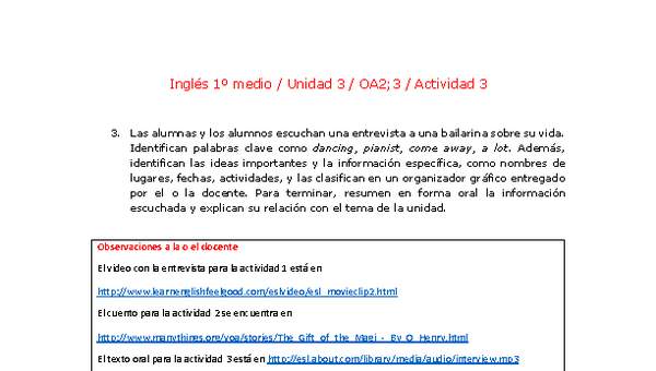 Inglés 1 medio-Unidad 3-OA2;3-Actividad 3 Inglés 1 medio-Unidad 3-OA2;3-Actividad 3