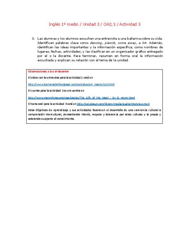 Inglés 1 medio-Unidad 3-OA2;3-Actividad 3 Inglés 1 medio-Unidad 3-OA2;3-Actividad 3