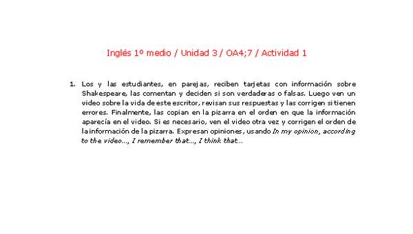 Inglés 1 medio-Unidad 3-OA4;7-Actividad 1 Inglés 1 medio-Unidad 3-OA4;7-Actividad 1