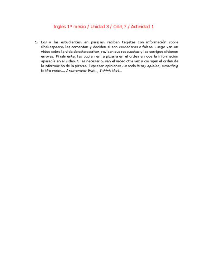 Inglés 1 medio-Unidad 3-OA4;7-Actividad 1 Inglés 1 medio-Unidad 3-OA4;7-Actividad 1