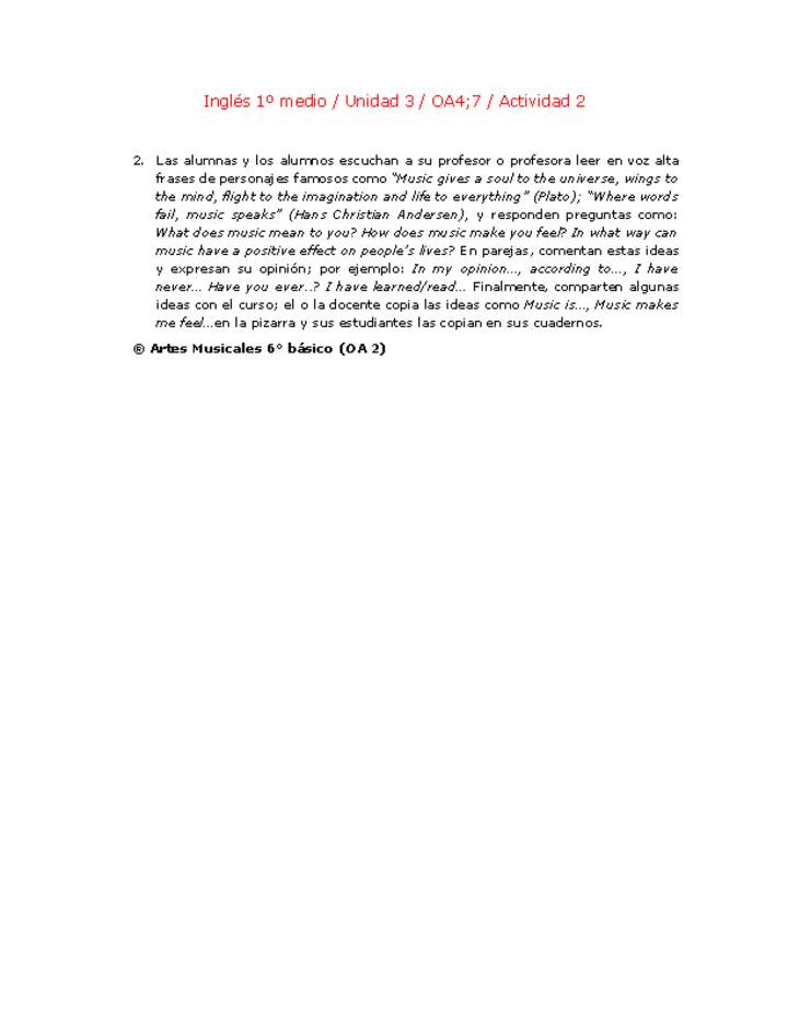 Inglés 1 medio-Unidad 3-OA4;7-Actividad 2 Inglés 1 medio-Unidad 3-OA4;7-Actividad 2