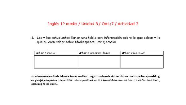 Inglés 1 medio-Unidad 3-OA4;7-Actividad 3 Inglés 1 medio-Unidad 3-OA4;7-Actividad 3