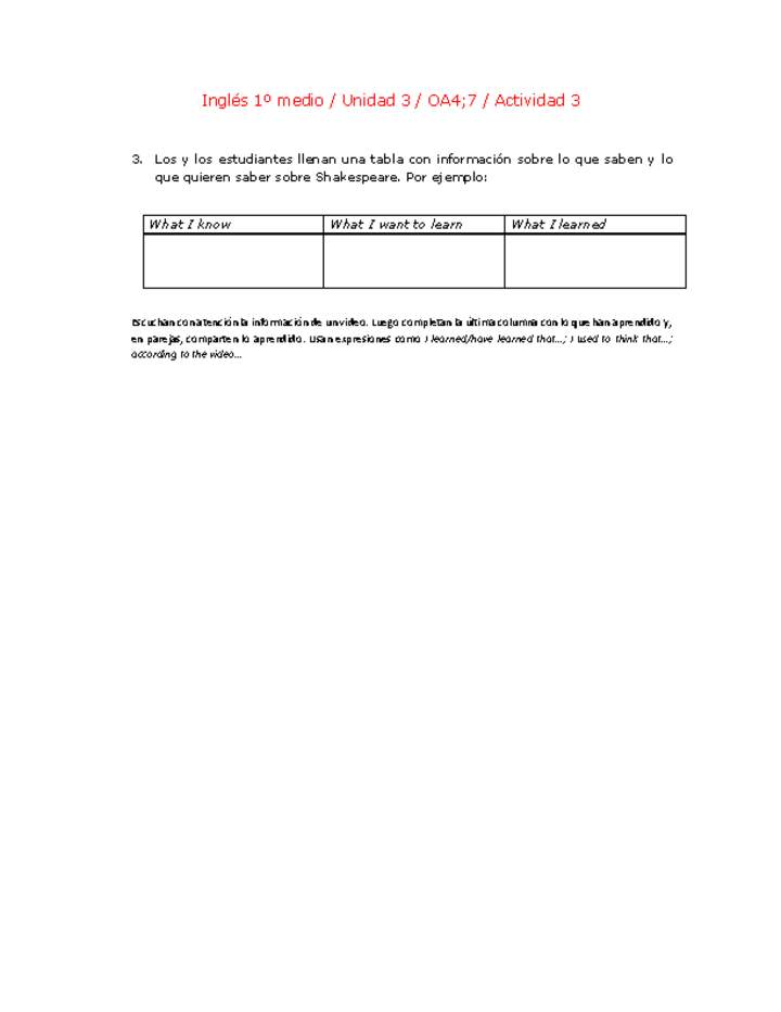 Inglés 1 medio-Unidad 3-OA4;7-Actividad 3 Inglés 1 medio-Unidad 3-OA4;7-Actividad 3