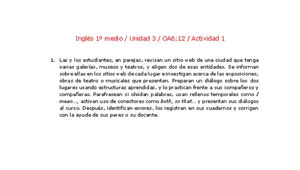 Inglés 1 medio-Unidad 3-OA6;12-Actividad 1 Inglés 1 medio-Unidad 3-OA6;12-Actividad 1