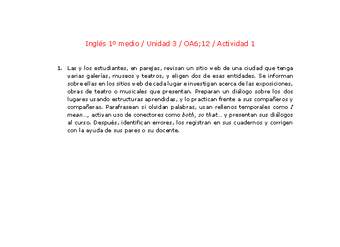 Inglés 1 medio-Unidad 3-OA6;12-Actividad 1 Inglés 1 medio-Unidad 3-OA6;12-Actividad 1