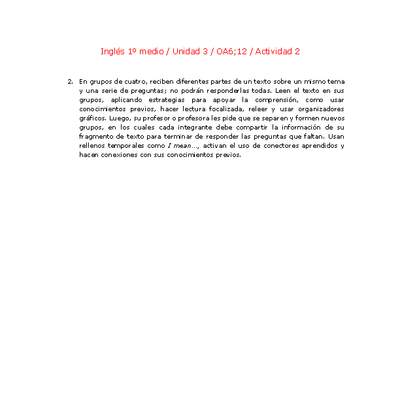 Inglés 1 medio-Unidad 3-OA6;12-Actividad 2 Inglés 1 medio-Unidad 3-OA6;12-Actividad 2
