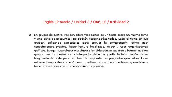 Inglés 1 medio-Unidad 3-OA6;12-Actividad 2 Inglés 1 medio-Unidad 3-OA6;12-Actividad 2