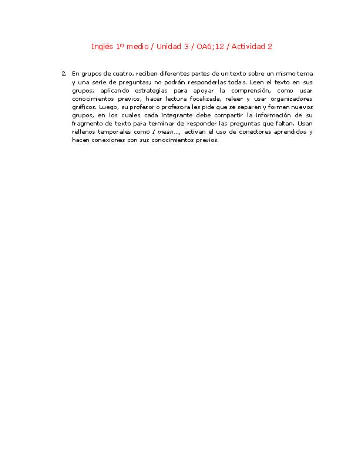 Inglés 1 medio-Unidad 3-OA6;12-Actividad 2 Inglés 1 medio-Unidad 3-OA6;12-Actividad 2