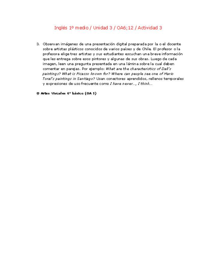 Inglés 1 medio-Unidad 3-OA6;12-Actividad 3 Inglés 1 medio-Unidad 3-OA6;12-Actividad 3