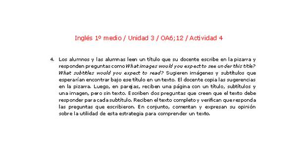 Inglés 1 medio-Unidad 3-OA6;12-Actividad 4 Inglés 1 medio-Unidad 3-OA6;12-Actividad 4
