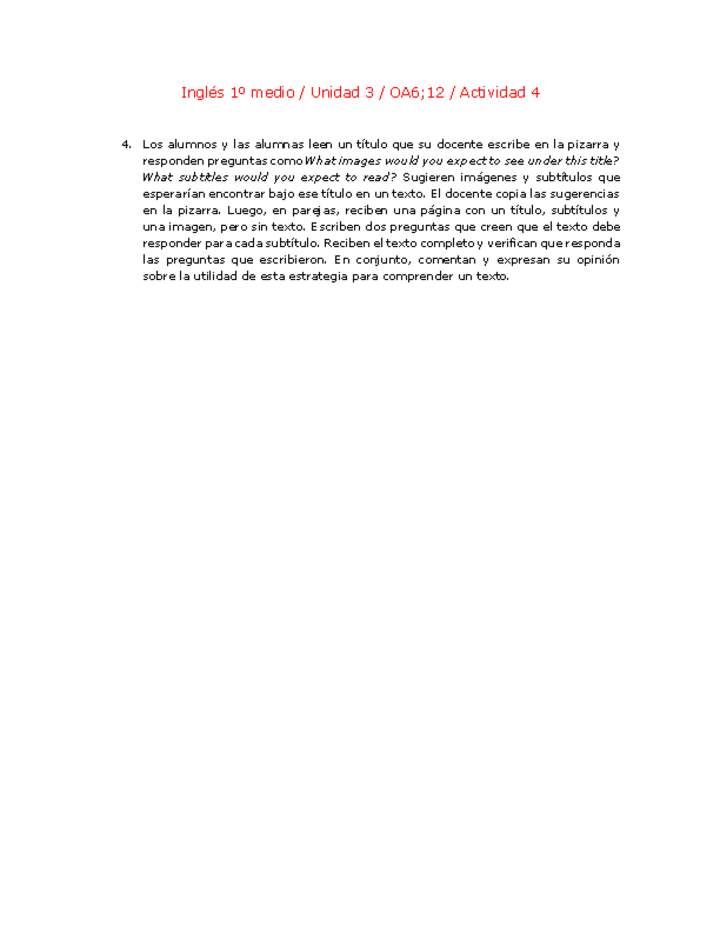 Inglés 1 medio-Unidad 3-OA6;12-Actividad 4 Inglés 1 medio-Unidad 3-OA6;12-Actividad 4