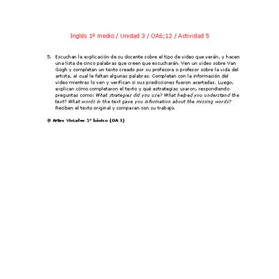 Inglés 1 medio-Unidad 3-OA6;12-Actividad 5 Inglés 1 medio-Unidad 3-OA6;12-Actividad 5
