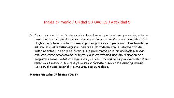 Inglés 1 medio-Unidad 3-OA6;12-Actividad 5 Inglés 1 medio-Unidad 3-OA6;12-Actividad 5