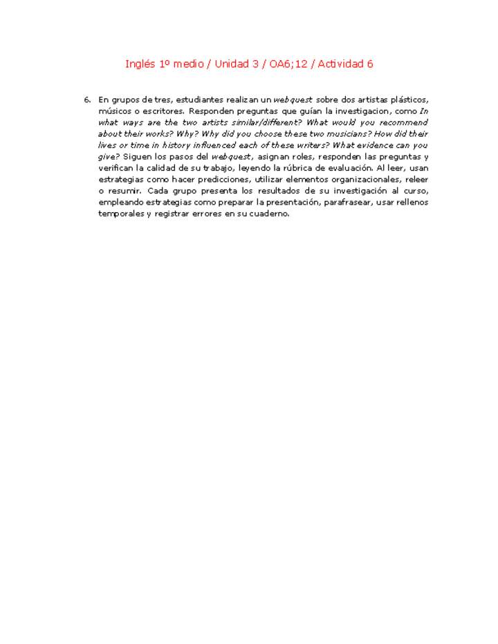 Inglés 1 medio-Unidad 3-OA6;12-Actividad 6 Inglés 1 medio-Unidad 3-OA6;12-Actividad 6