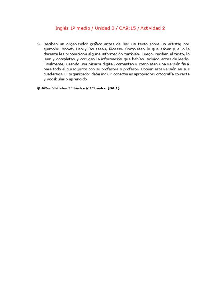 Inglés 1 medio-Unidad 3-OA9;15-Actividad 2 Inglés 1 medio-Unidad 3-OA9;15-Actividad 2