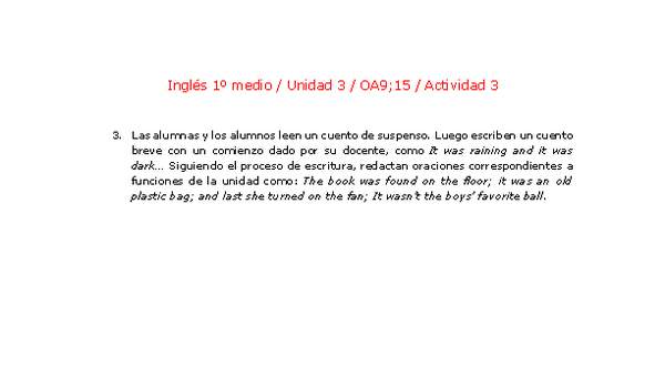 Inglés 1 medio-Unidad 3-OA9;15-Actividad 3 Inglés 1 medio-Unidad 3-OA9;15-Actividad 3