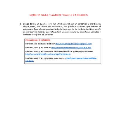 Inglés 1 medio-Unidad 3-OA9;15-Actividad 5 Inglés 1 medio-Unidad 3-OA9;15-Actividad 5