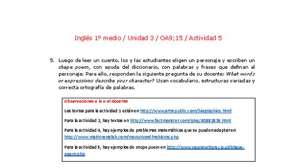 Inglés 1 medio-Unidad 3-OA9;15-Actividad 5 Inglés 1 medio-Unidad 3-OA9;15-Actividad 5