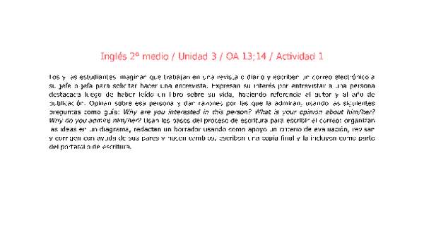 Inglés 2 medio-Unidad 3-OA13;14-Actividad 1 Inglés 2 medio-Unidad 3-OA13;14-Actividad 1