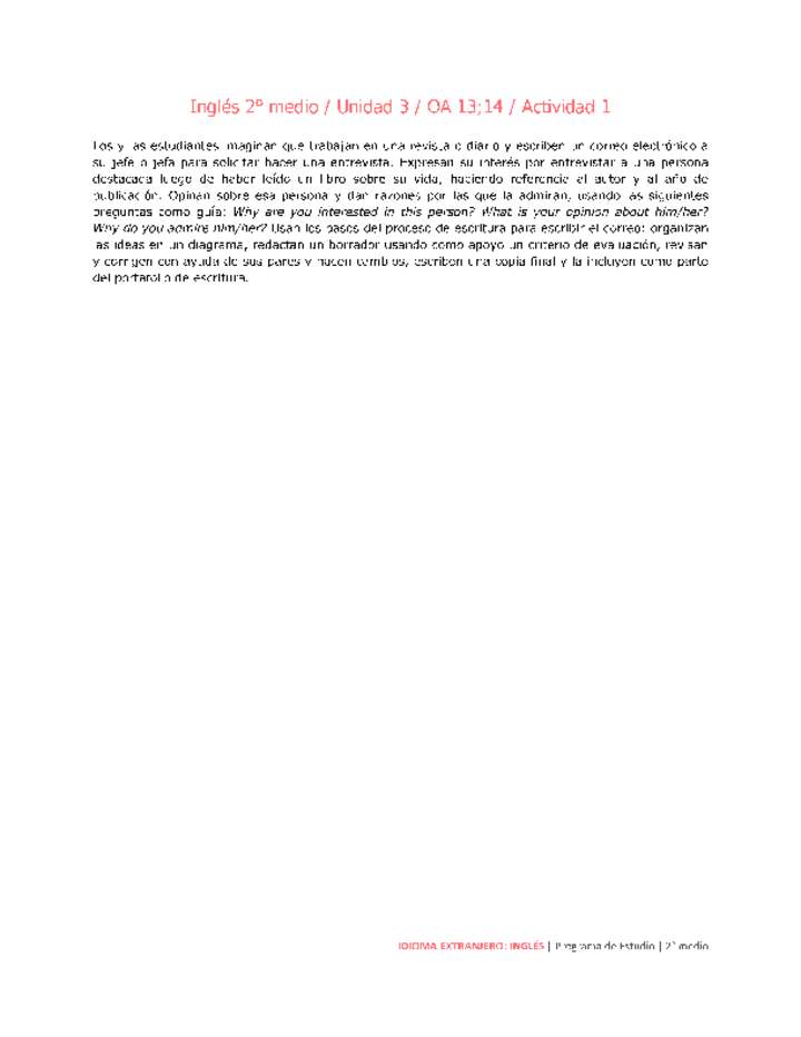 Inglés 2 medio-Unidad 3-OA13;14-Actividad 1 Inglés 2 medio-Unidad 3-OA13;14-Actividad 1