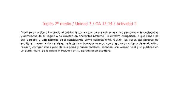 Inglés 2 medio-Unidad 3-OA13;14-Actividad 2 Inglés 2 medio-Unidad 3-OA13;14-Actividad 2