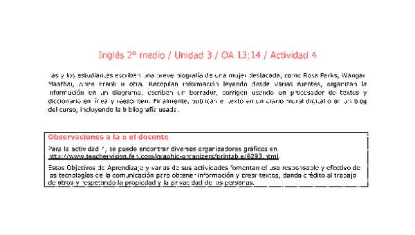 Inglés 2 medio-Unidad 3-OA13;14-Actividad 4 Inglés 2 medio-Unidad 3-OA13;14-Actividad 4