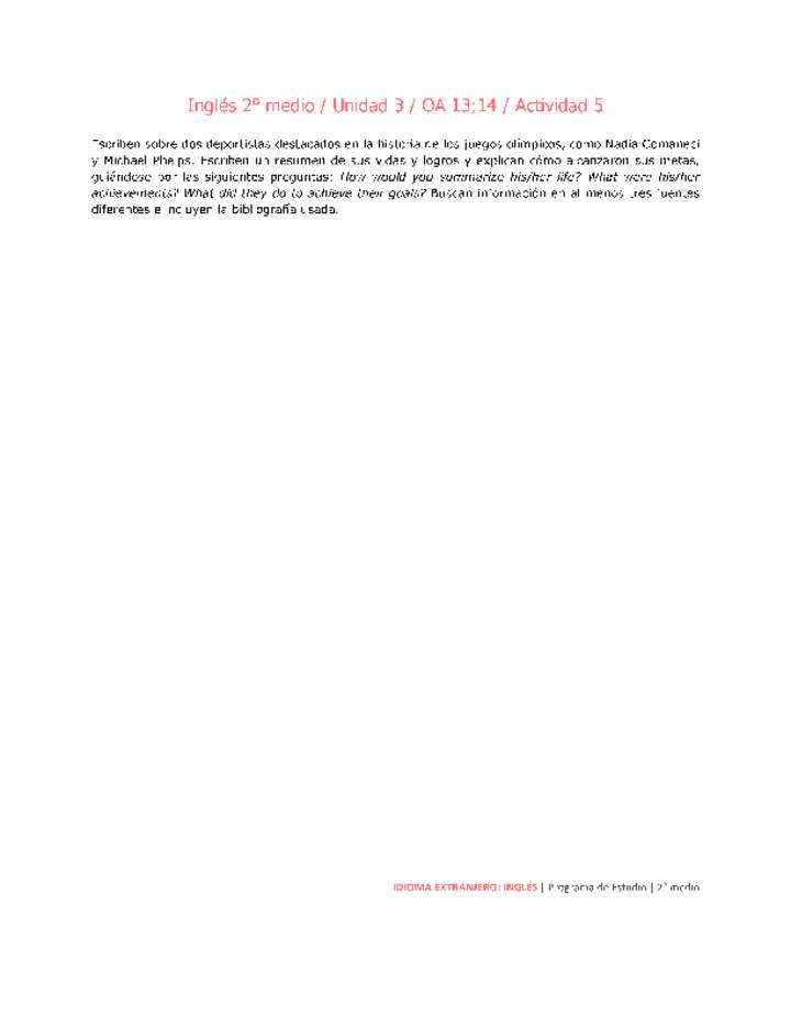 Inglés 2 medio-Unidad 3-OA13;14-Actividad 5 Inglés 2 medio-Unidad 3-OA13;14-Actividad 5