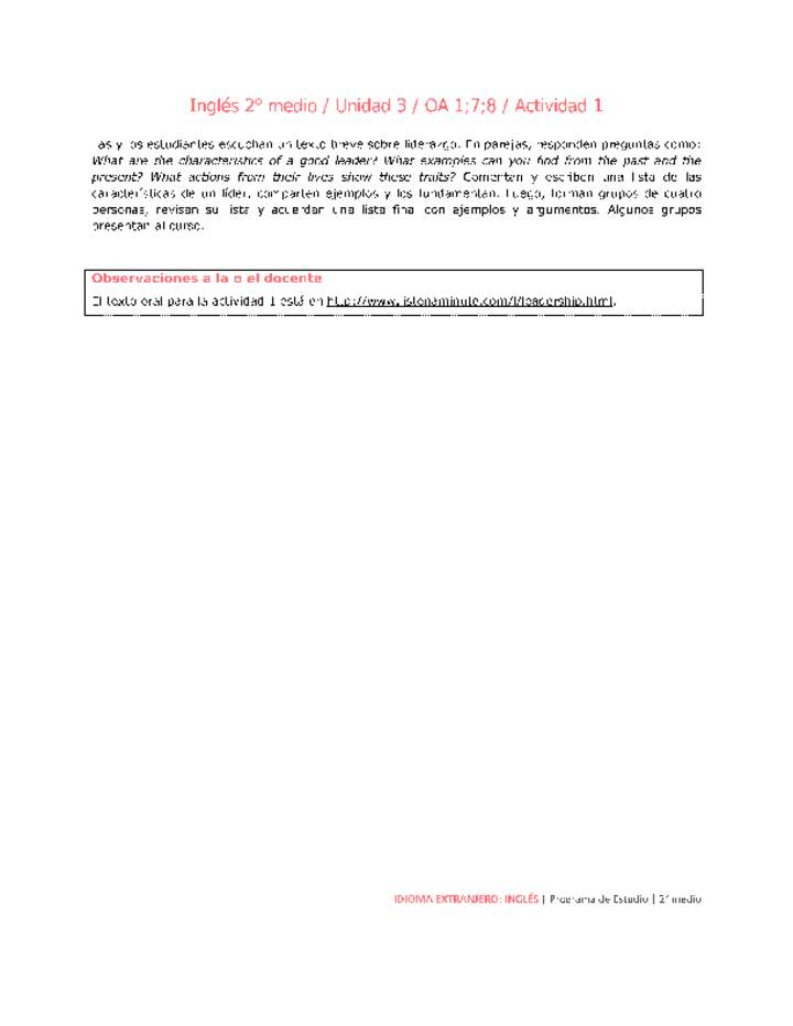 Inglés 2 medio-Unidad 3-OA1;7;8-Actividad 1 Inglés 2 medio-Unidad 3-OA1;7;8-Actividad 1