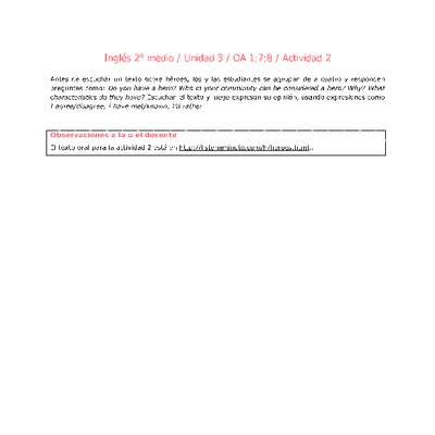 Inglés 2 medio-Unidad 3-OA1;7;8-Actividad 2 Inglés 2 medio-Unidad 3-OA1;7;8-Actividad 2