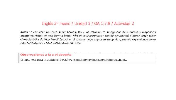 Inglés 2 medio-Unidad 3-OA1;7;8-Actividad 2 Inglés 2 medio-Unidad 3-OA1;7;8-Actividad 2