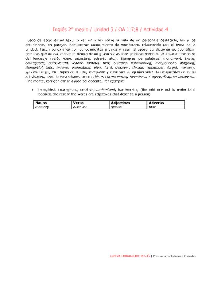 Inglés 2 medio-Unidad 3-OA1;7;8-Actividad 4 Inglés 2 medio-Unidad 3-OA1;7;8-Actividad 4